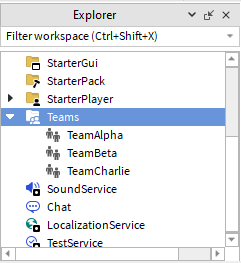 Rename Team object di Roblox Studio